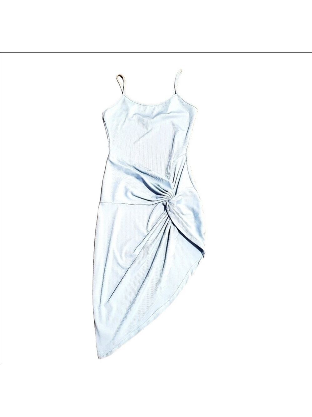 SWS Y2K Fairycore Mididress Ribbed Sleeveless Asymmetrical Bodycon Stretch Blue